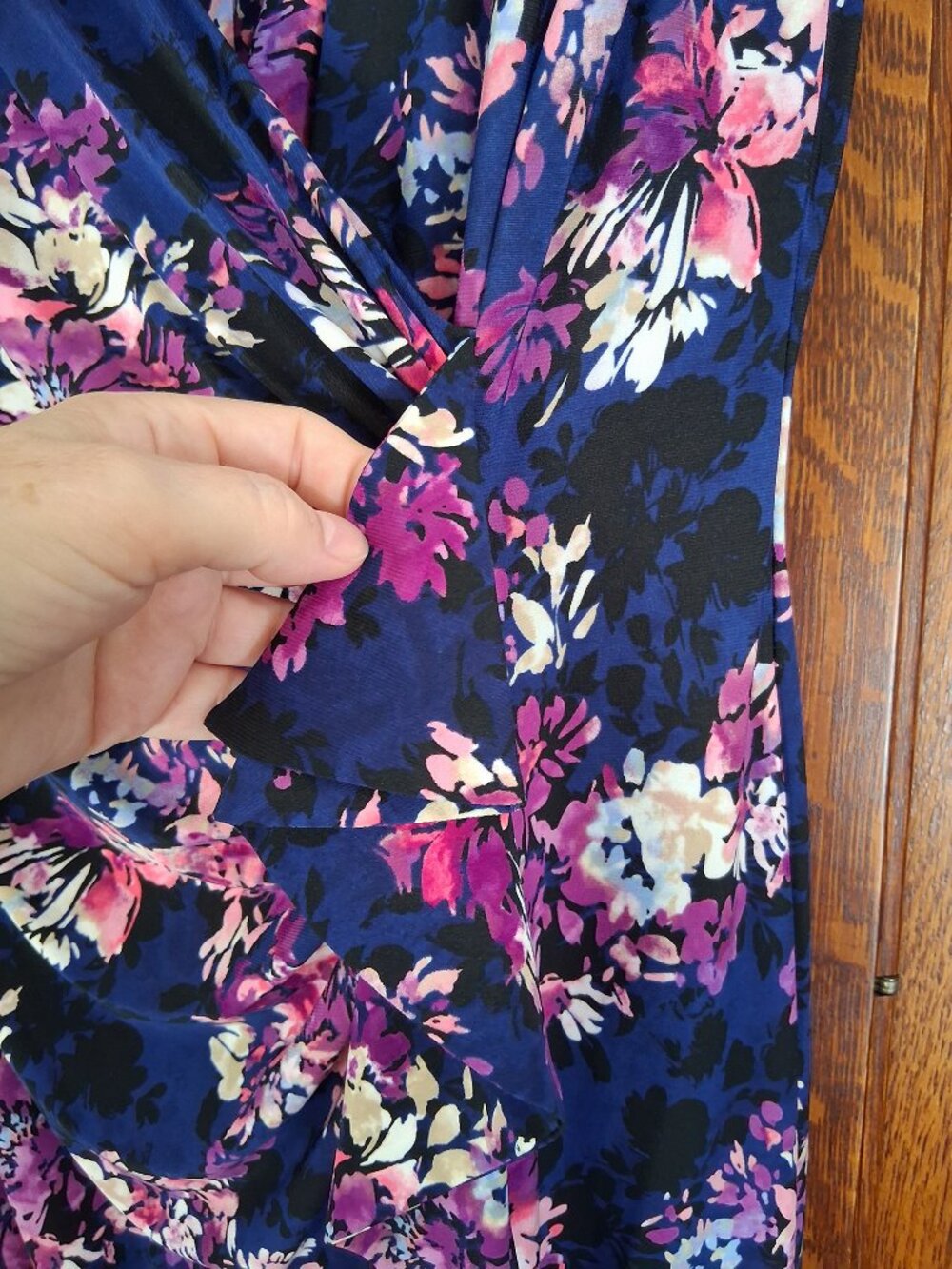 American Living Navy Floral Faux Wrap Ruffle Dress Size 12 - Picture 6 of 8